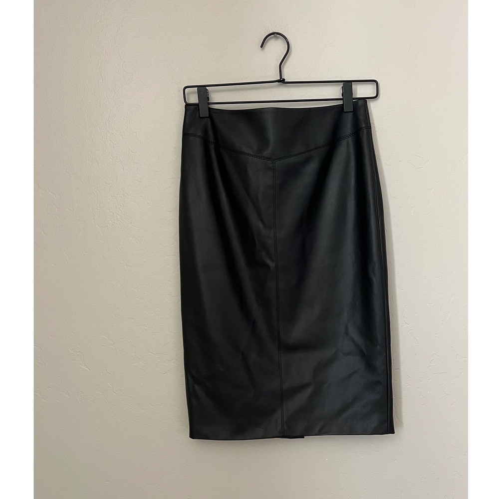Karen Millen Black Faux Leather Pencil Skirt ‎ Knee Length Zipper Back Size 6